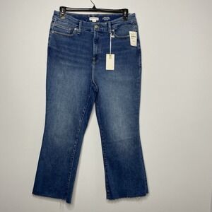 Good American Good Legs Crop Mini Boot Jeans Women's 14-18 Mid Rise Raw Hem